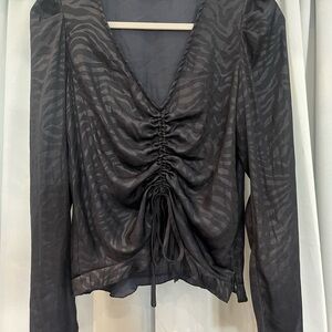 Mustard Seed Black Zebra Print Ruched Blouse